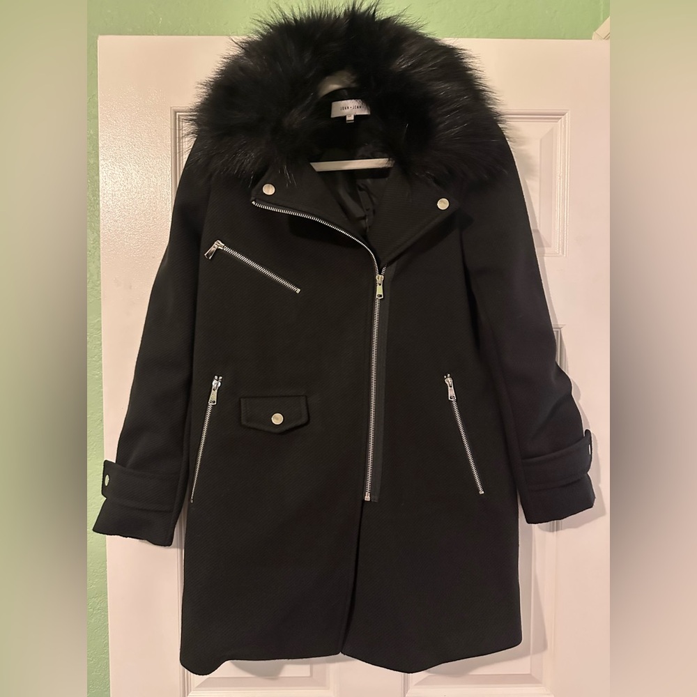 John + Jenn Wilbur Caviar Faux Fur Collar Coat - Picture 2 of 5
